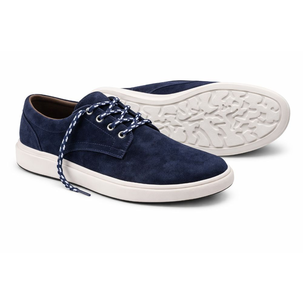 Navy Blue Faux Suede Casual Sneakers with Patterned Laces